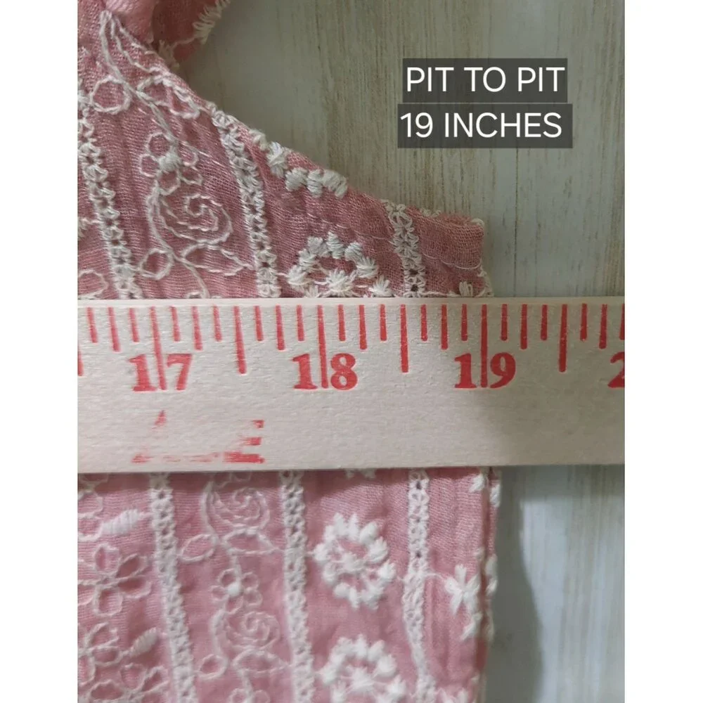 NWT VOY Pink/Mauve Floral Embroidered Ruffle Sleeve Top Boho - Picture 5 of 7